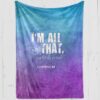 down syndrome blanket blue and purple plush with white text 'I'm all that + a lil extra'