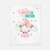 Personalized Unicorn Minky Blanket white with unicorn and text 'you are the rainbow to my unicorn, [name]'