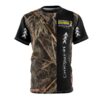 Down Syndrome Awareness shirt camo with black and camo pattern with awareness ribbon and words 'October is Down Syndrome Awareness Month'