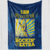 custom Down Syndrome Blanket blue plush with yellow text '[name] we salute you for rockin' lil extra'