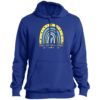blue down syndrome awareness and acceptance hoodie sweatshirt with yellow and blue rainbow and yellow text 'down syndrome acceptance'
