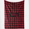 Personalized Blanket in red and black flannel style checks with [name] in middle