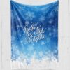 'Baby It's Cold Outside" in white lettering on Blue Plush Christmas Blanket with Snowflakes